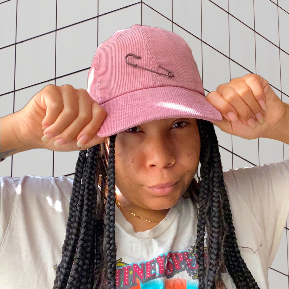 Mauve Hat with Safety Pin Detail